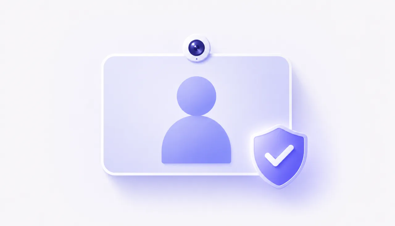 A clean virtual webcam feed with no watermark, next to a check-mark shield