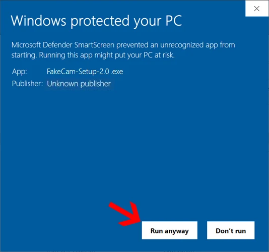 The "Run anyway" button shown after clicking "More info"